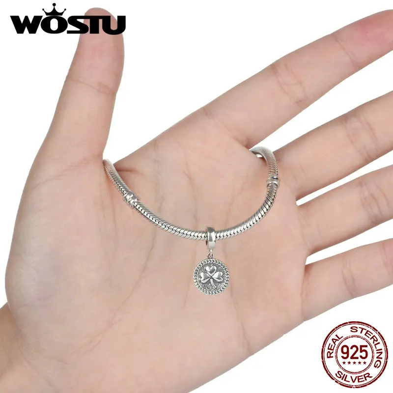 Wostu Новое поступление Настоящее серебро 925 пробы счастливый кулон в виде клевера