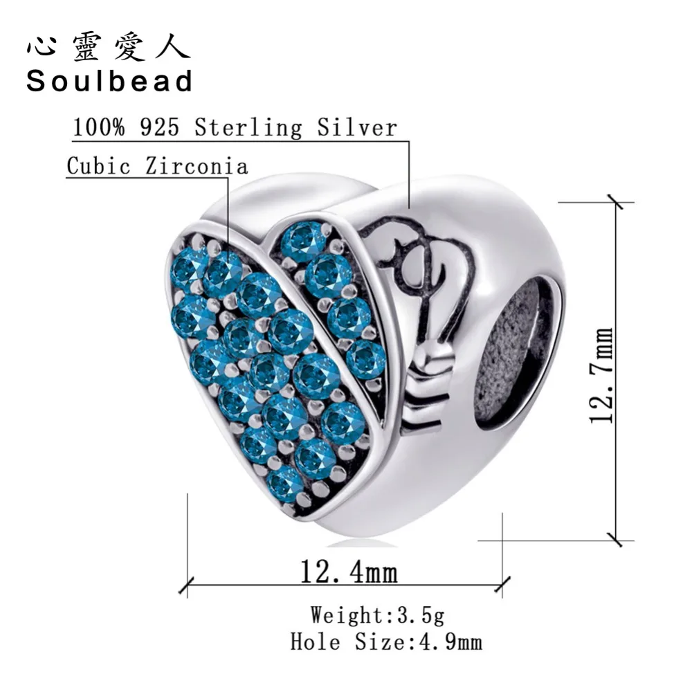 Soulbead циркониевые подвески сделай сам вы красивое сердце шарм бусы серебро 925