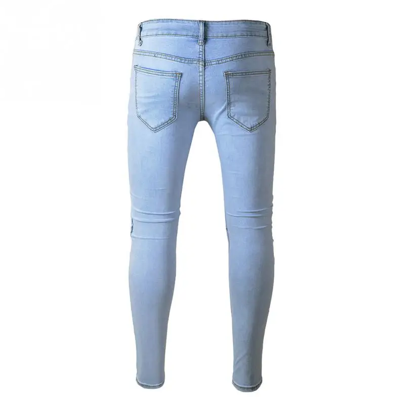 Модные мужские Привет улица Мужчины Проблемные Denim Joggers отверстия на коленях мыть