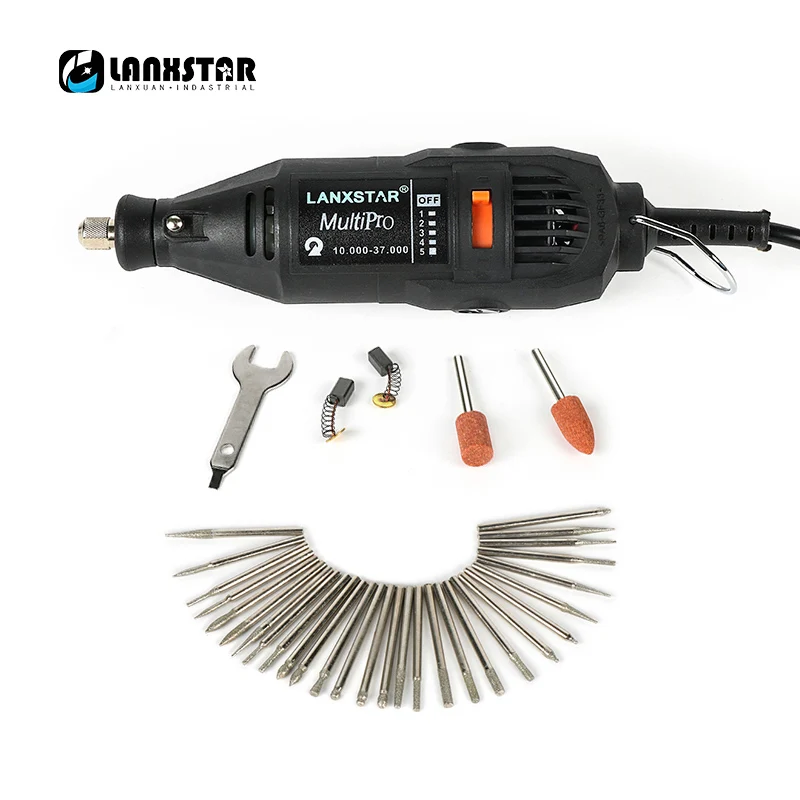 Drill with 30 Burrs Lanxstar Dremel электроинструменты, электрическая мини дрель, полировальная машина, вращающийся инструмент с переменной скоростью с 106, аксессуары для электроинструмента - Цвет: Drill with 30 Burrs