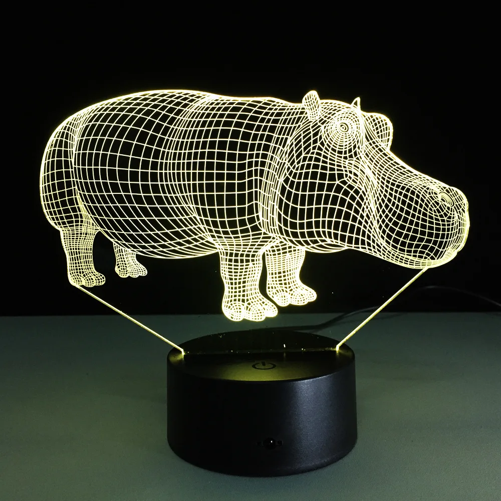 3D гиппопотамус светодиодный ночник 7 цветов Изменение как украшение дома