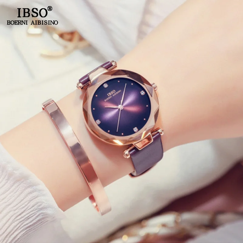 

IBSO Women's Quartz Watches Roman Numeral Dial Genuine Leather Strap Ladies Quartz Watch Hours Women Waterproof Montre Femme