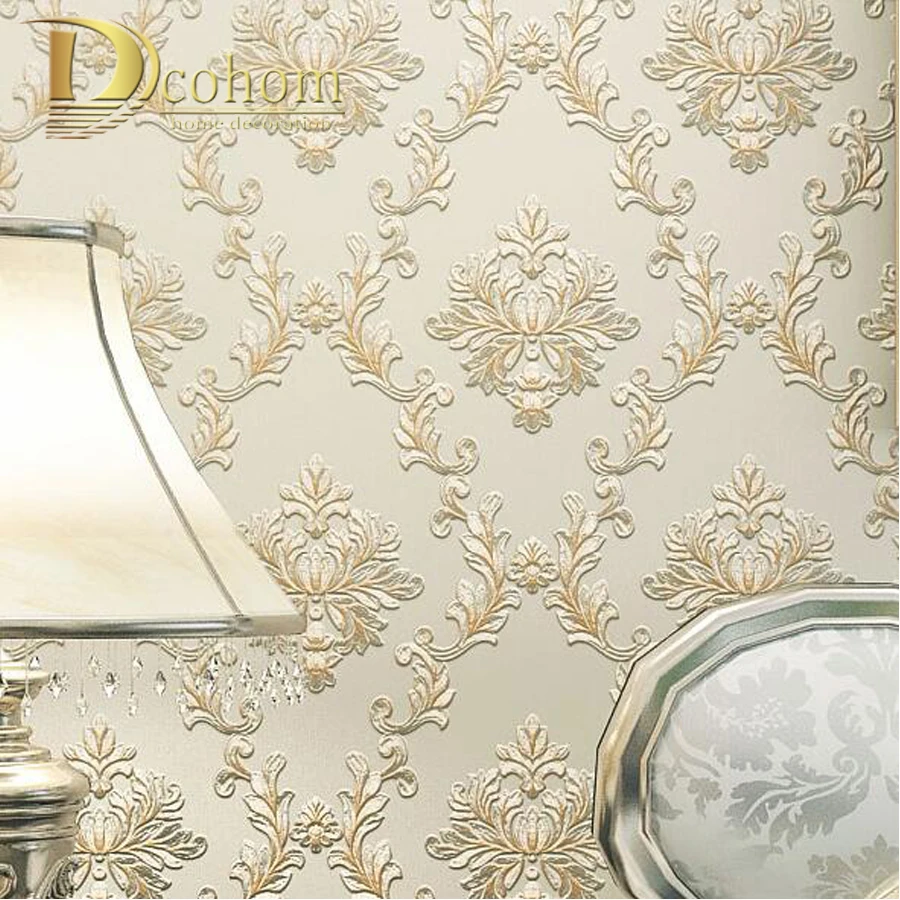 Beige White Luxury Floral Wallcoverings Embossed Flower 3D Wallpaper Non-woven Bedroom Rolls | Обустройство дома