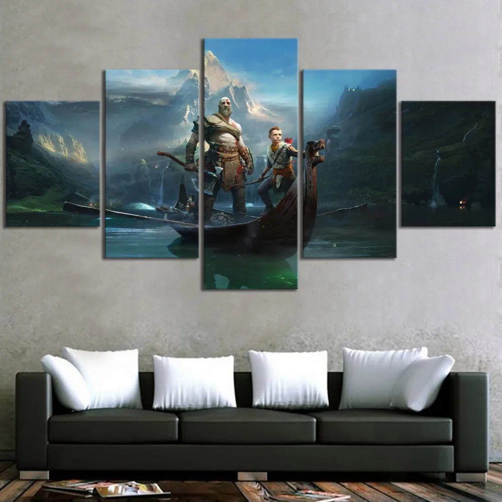 Video Game God of War Kratos 5P Paintings Print on Canvas HD Abstract Painting Office Wall Art Home Decor Pictures | Дом и сад