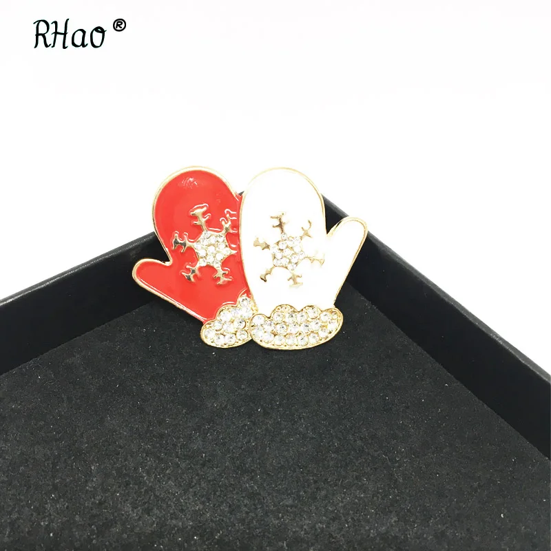 RHao милые красные белые эмалевые перчатки Рождественские Броши для женщин и