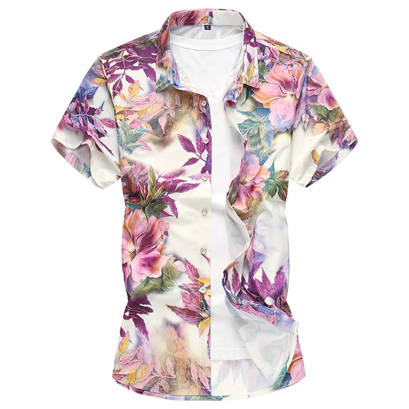 Plus 7XL 2020 New Floral Print Hawaiian Casual Shirt Brand Clothing Short Sleeve Men Fashion Camisa Social Slim Masculina 