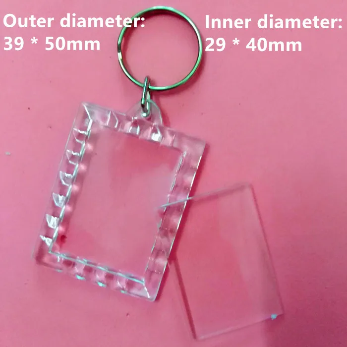 

Free shipping 300pcs/lot Rectangular lace DIY Acrylic Blank Picture Frame Keychains Transparent Blank Insert Photo Keychains