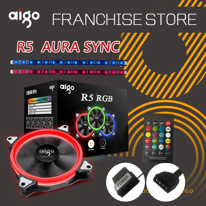 Aigo aurora r5 12 В Регулируемый цвет halo rgb Вентилятор 120 мм led Настольный ПК компьютер процессор Охлаждающий кулер бесшумный чехол контроллер вентилятора