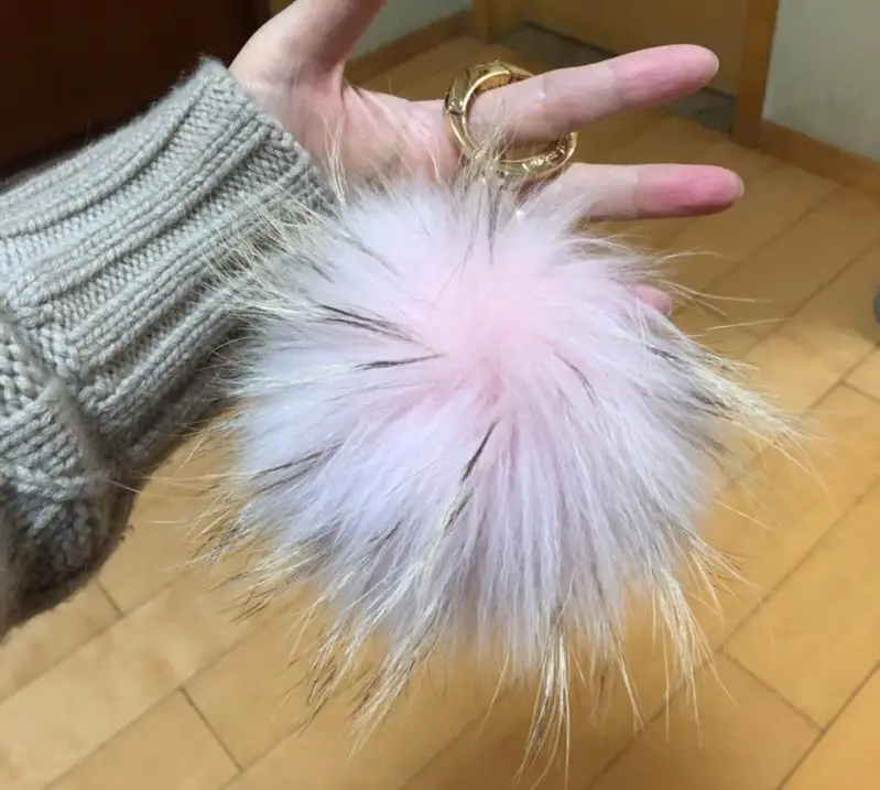nude small 14cm Роскошный 15 см Пушистый натуральный шарик из меха лисы помпоны мех Помпон Мяч высокое качество брелок металлический кулон кольцо для женщин F281 - Цвет: nude small 14cm