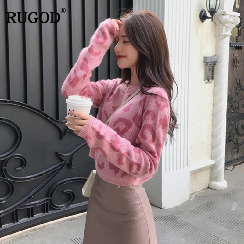 RUGOD Модные леопардовые женские кардиганы с длинным рукавом вязаный свитер