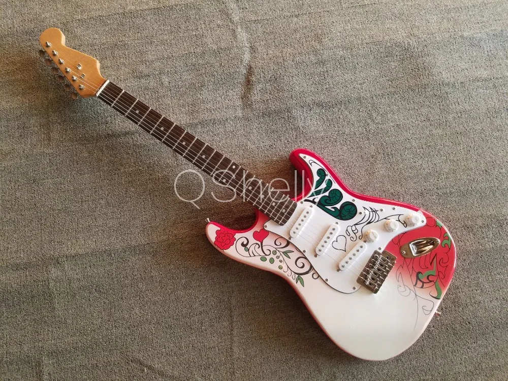 Высокое качество QShelly под заказ красный/белый Monterey Flower Зеленая жизнь Pickguard Белый 3