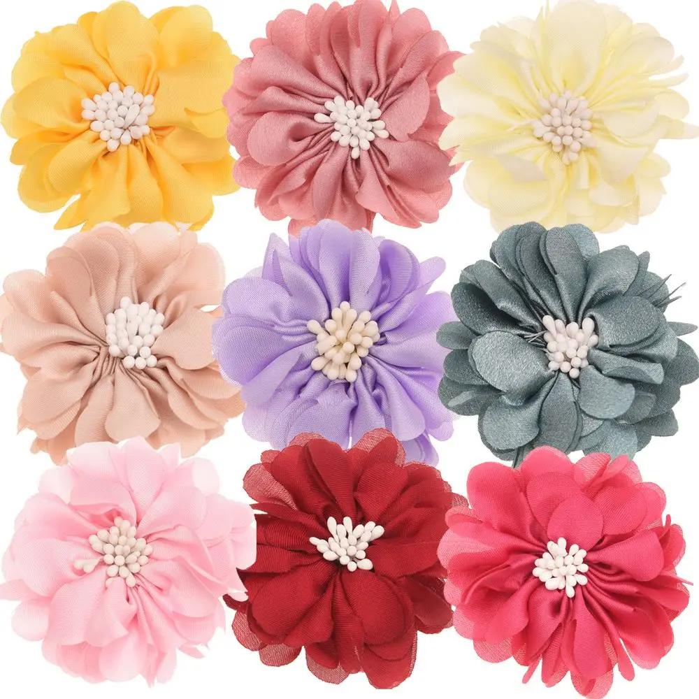 10PCS Chiffon Flowers blossom Hair Accessoreis Wedding decoration flower No Hair Bow Barrette Boutique Head wrap DIY Accessory
