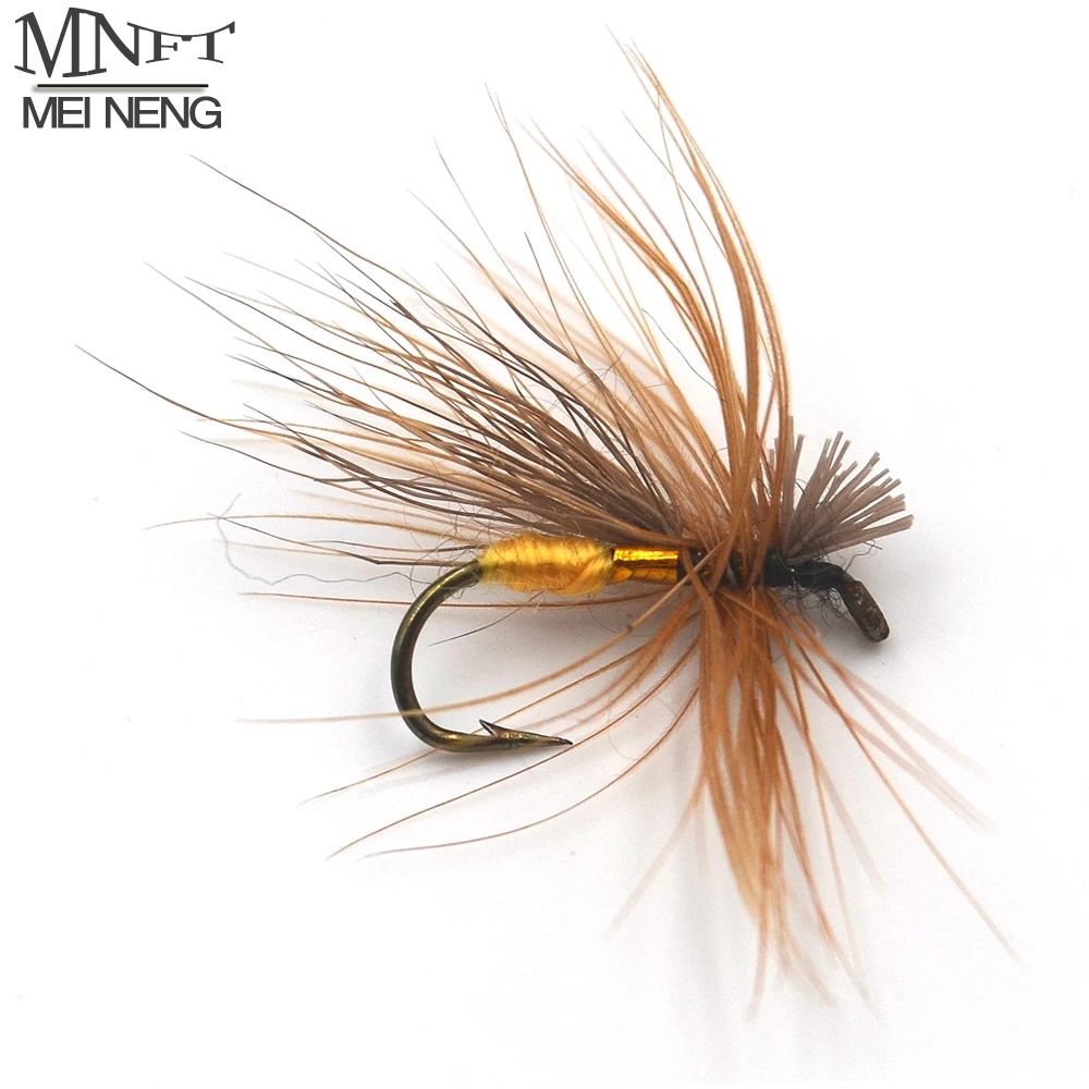 

MNFT 10PCS 10# Brown Golden Yellow Caddis Fly Fishing Dry Fly Trout Nymph Fly Dry Hook Fake Lure