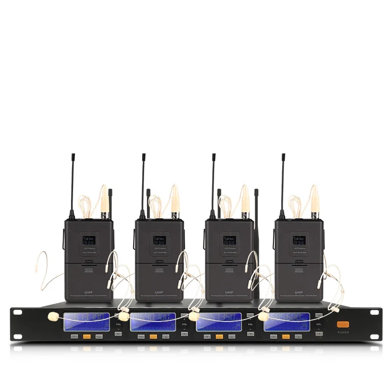 4 wearing Профессиональная Беспроводная микрофонная система UHF4 канальный ручной отворотом конденсаторная гарнитура караоке микрофон студия 600GT - Цвет: 4 wearing