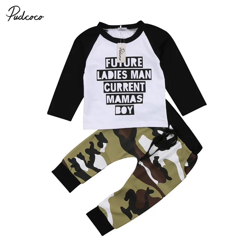 PUDCOCO Newest Toddler Kids Baby Boy Camo Outfits Long Sleeve T-shirt Tops+Pants 2PCS Autumn Casual Clothes Set 0-5T |