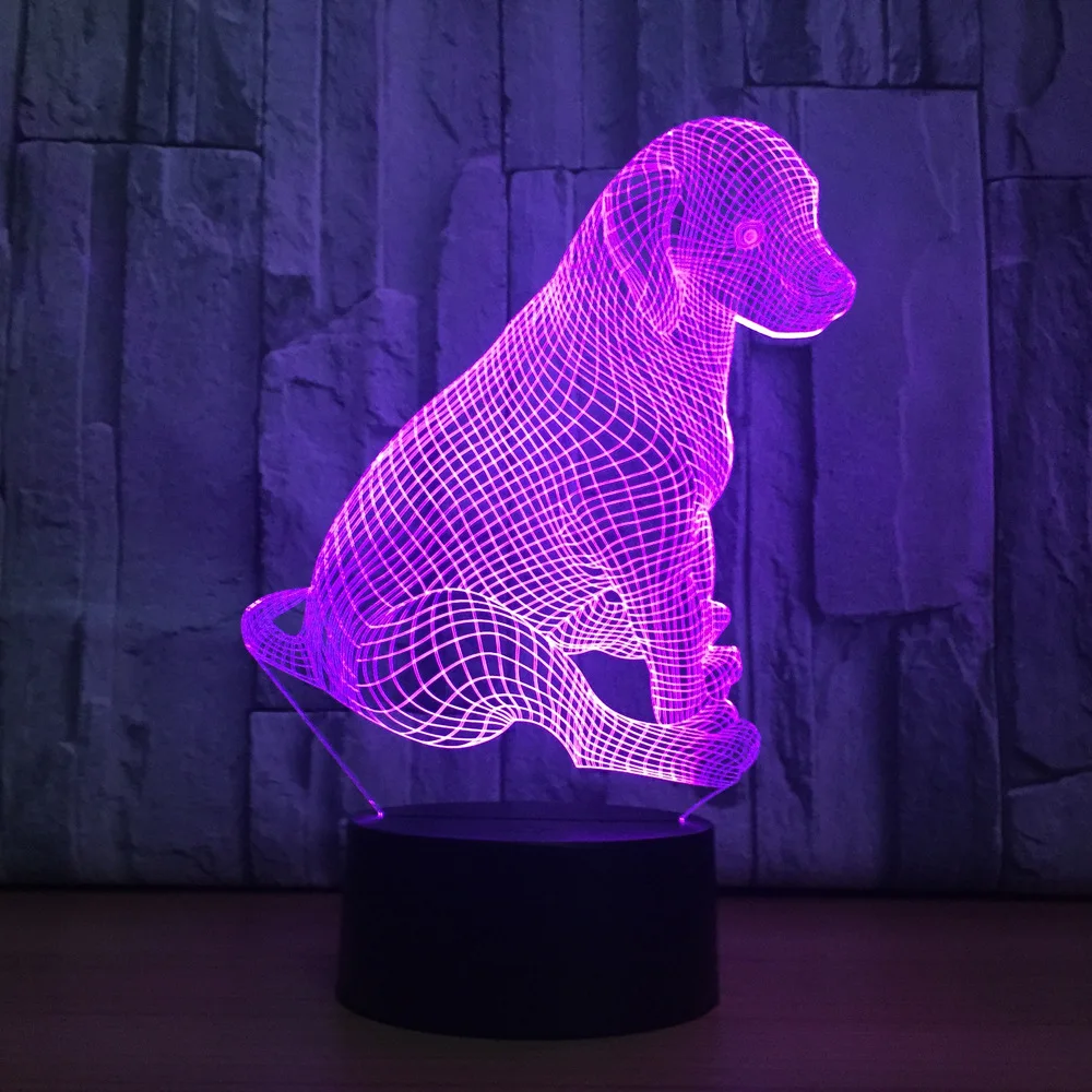 Сидящая собака 7 цветов лампа 3d визуальные Светодиодные ночные светильники для