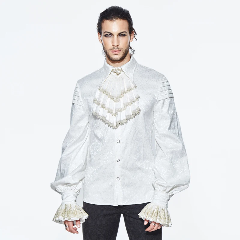 

Модная Мужская Готическая рубашка Devil с отворотом, белая свободная Банкетная рубашка в стиле панк с кружевными манжетами, шелковая рубашка, ...