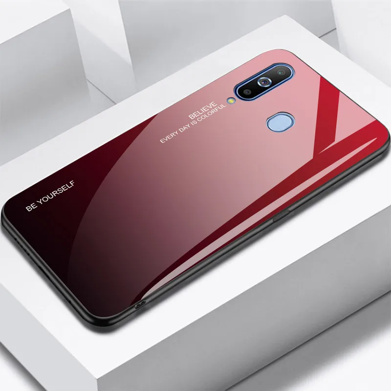 red black Keajor чехол для samsung Galaxy A40 A60 A70 чехол Роскошный градиентный закаленное стекло Жесткий чехол для samsung A 40 60 70 чехол Hoesje - Цвет: red black