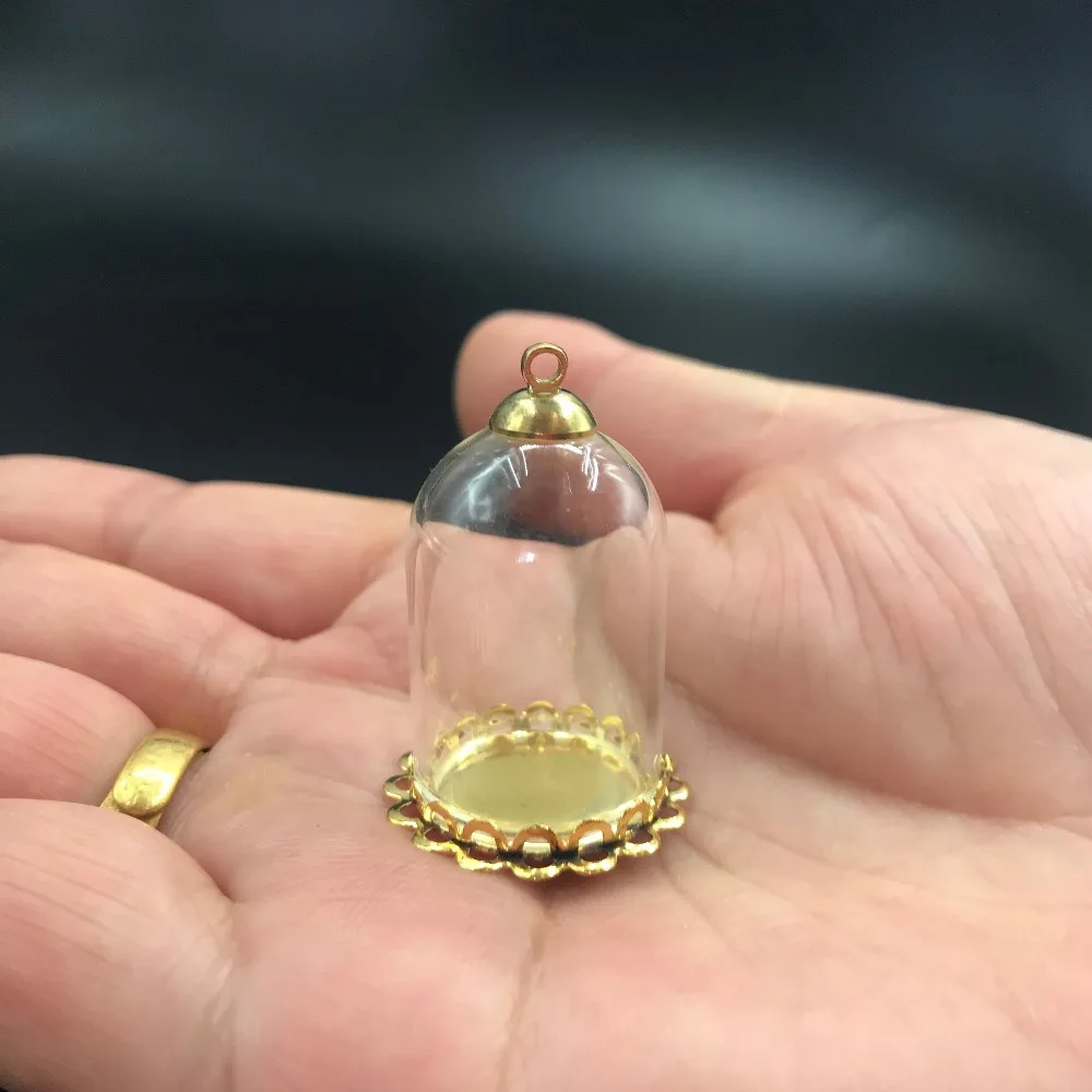 30x20mm clear glass tube globe gold color double lace base tray beads cap vial pendant necklace bottle accessories | Дом и сад