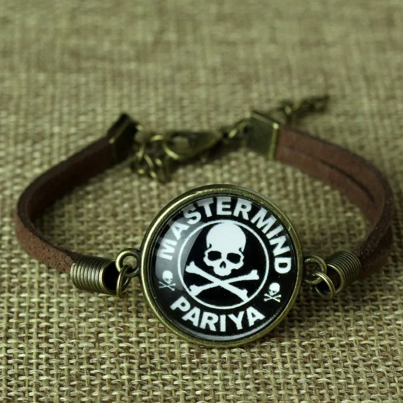 Elessical Хэллоуин изделия ручной работы кожаный браслет череп Стекло кабошон в