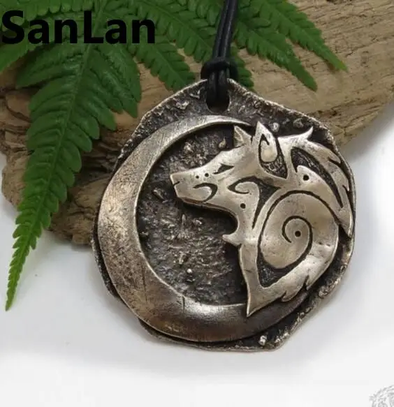 1 шт. большое племенное ожерелье с волком полумесяц подвеска Бронзовый Большой