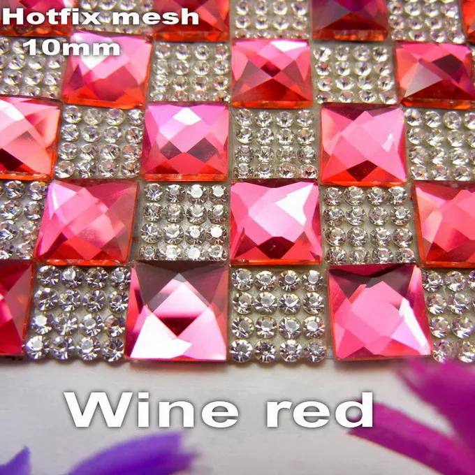 A11 Wine red Блестящие 10 мм квадратные стеклянные стразы для горячей фиксации утюжок на клее на аппликации окантовки сетки Свадебные платья обувь декоративная - Цвет: A11 Wine red
