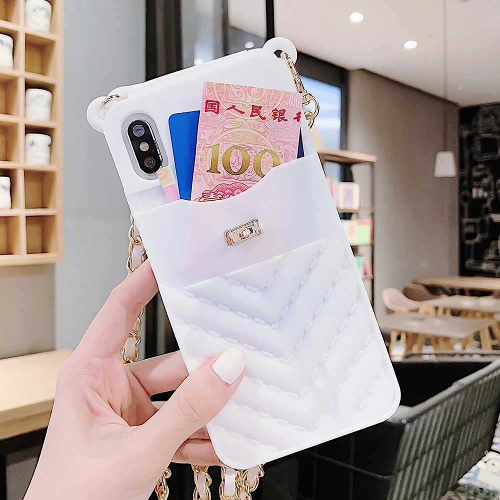 Чехол-кошелек для iPhone 11 Pro Max X 10 8 7 6s 6 Plus, силиконовая сумка на плечо для карт, кошелек с длинной цепочкой, чехол для телефона для iPhone XR XS Max