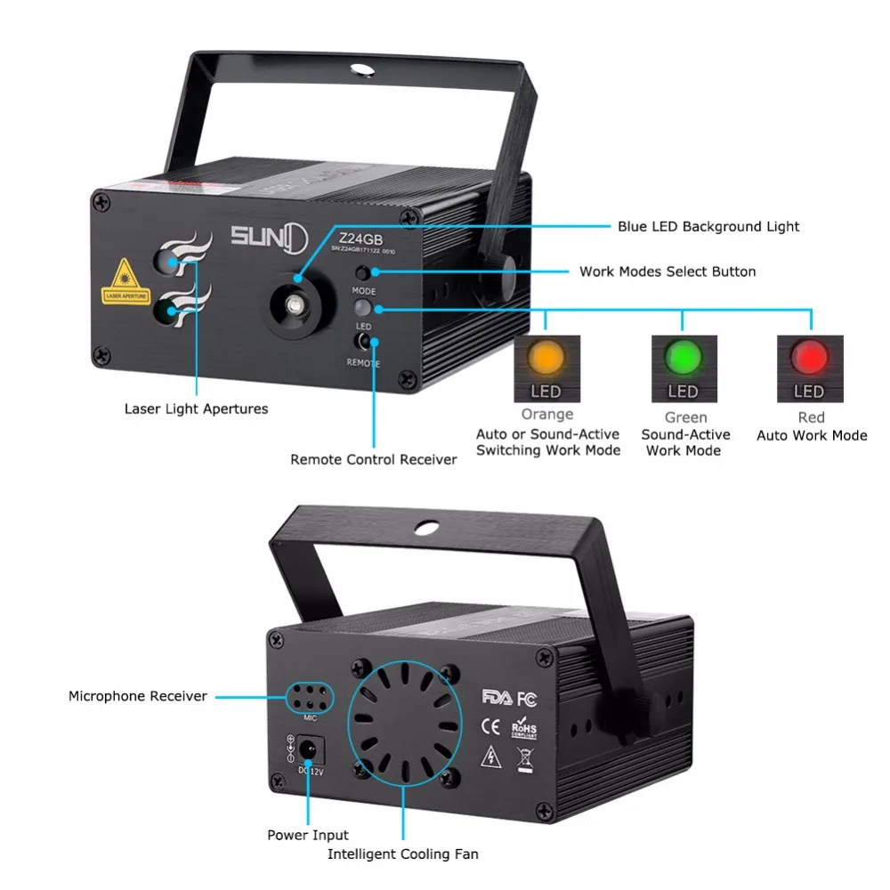 SUNY 24 GB Patterns Laser Light Blue LED Stage Sound Activated Gobo Projector Show for Club Bar DJ Disco Home Party(Z24GB) | Лампы и