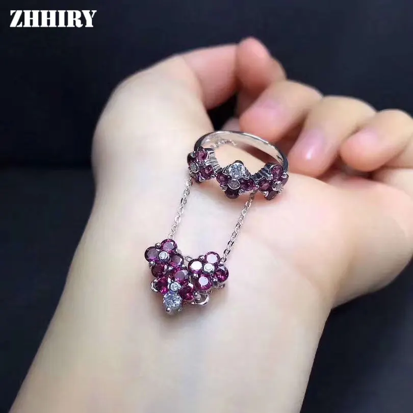 ZHHIRY Женские Ювелирные наборы из пиверса фиолетовый гранат Настоящее серебро 925