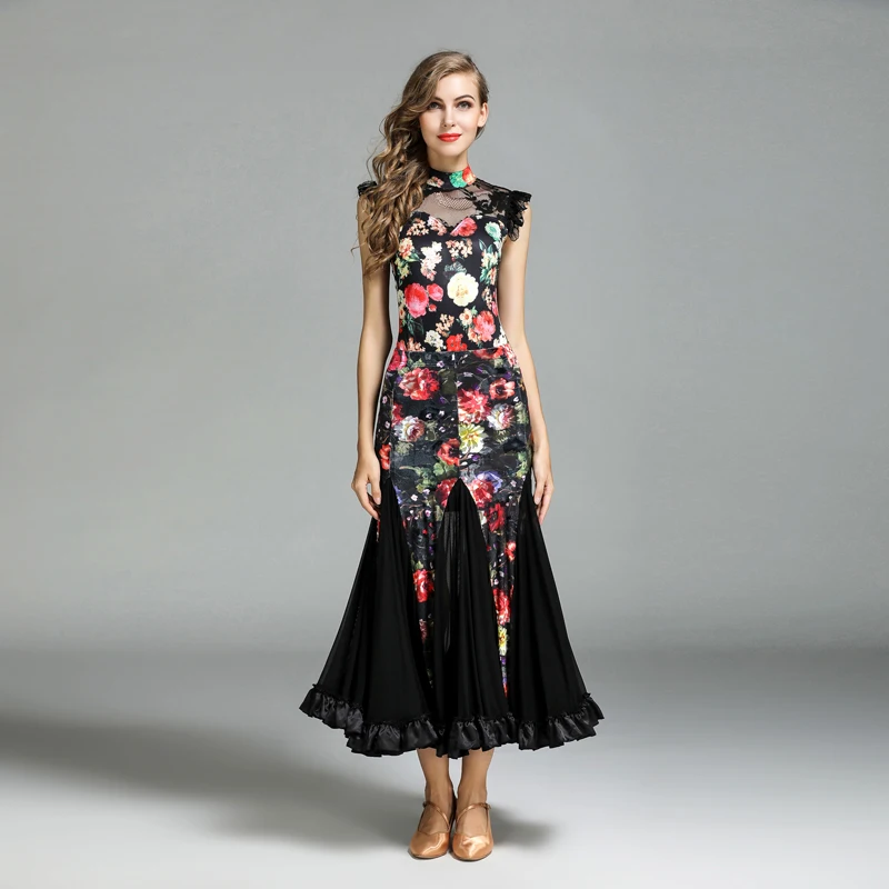 Черное платье для бальных танцев стандартное из лисы Одежда с бахромой