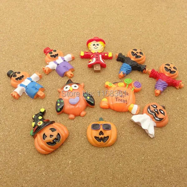 5 шт./лот украшение для волос из смолы с плоской спинкой Хэллоуина тыквы каракули