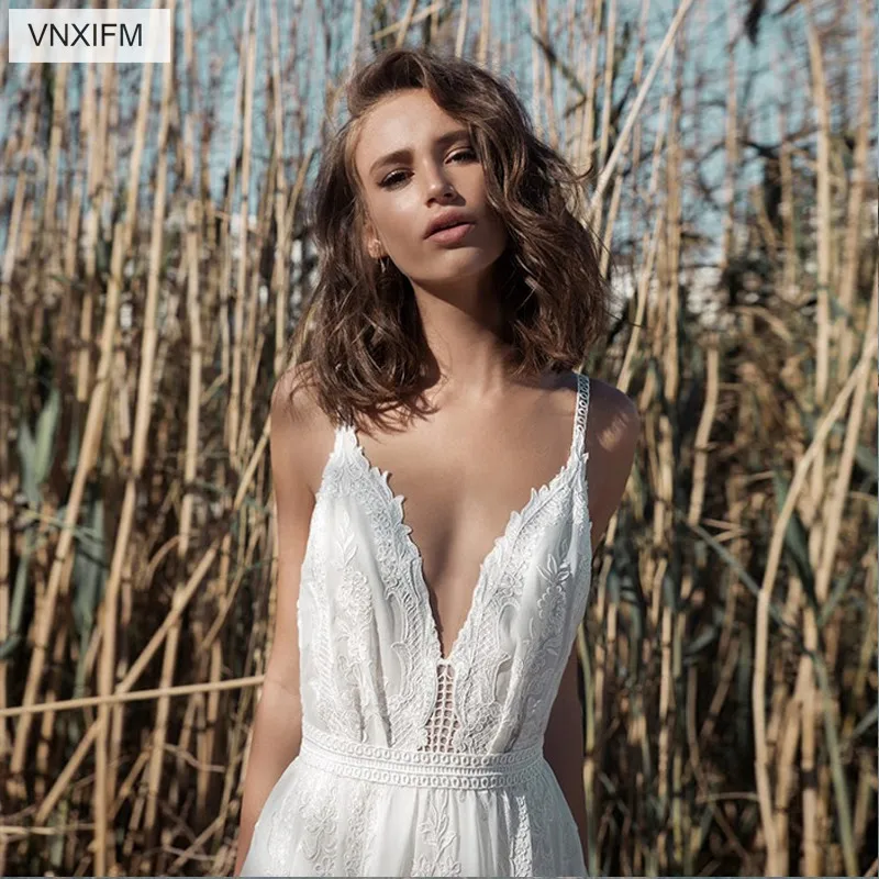 VNXIFM 2019 кружево Boho свадебный наряд на тонких бретельках v образный Вырез свадебные