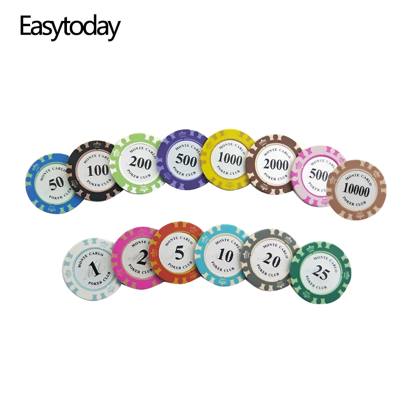 

Easytoday 25PCS/Set Clay Poker Chips Set 14 Colors Face Value Coins Baccarat Texas Hold'em Poker Entertainment Poker Chips