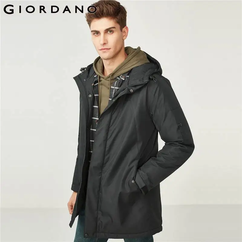 Giordano мужской зимний пуховик средней длины с капюшоном имеется два варианта
