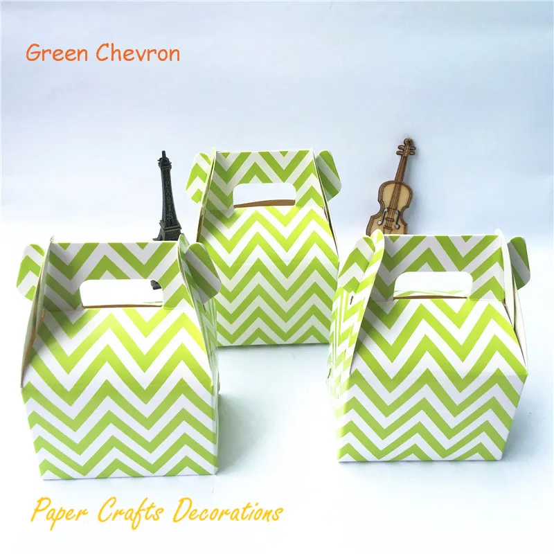 Green Chevron 12 шт./лот(упаковка из 12) розовый шеврон бумажные мешки рога коробки конфет угощение детей день рождения Свадебная вечеринка Сувениры - Цвет: Green Chevron