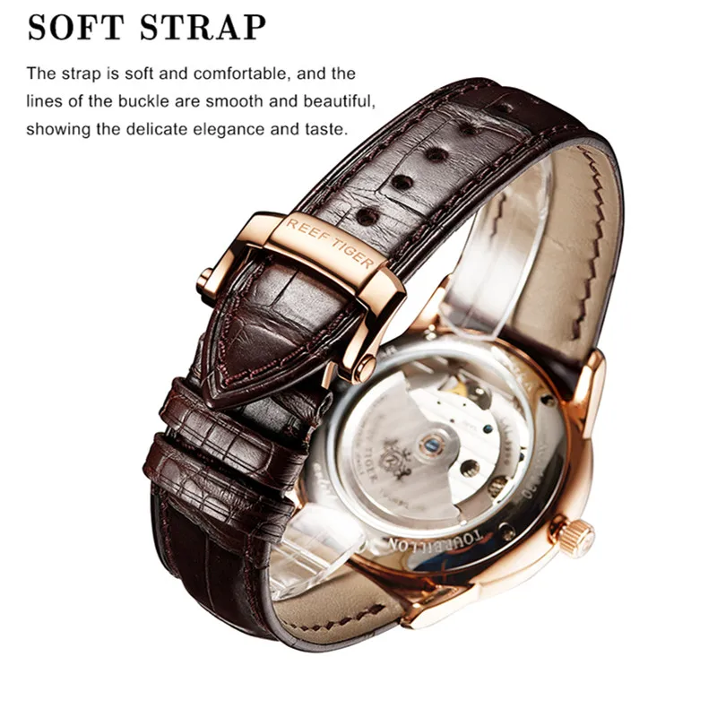 Риф Тигр брендовые модные механические водонепроницаемые Tourbillon часы мужские