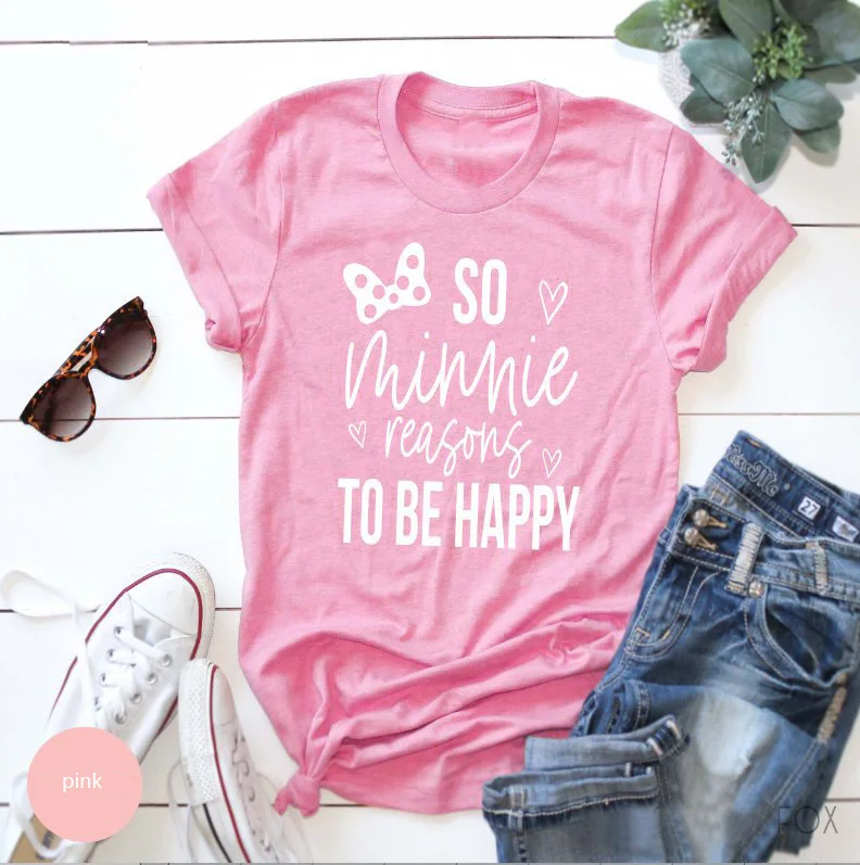 

Skuggnas So Minnie Reasons to be Happy camiseta rosa feminina pretty girl cool slogan tumblr t shirt grunge casual tops