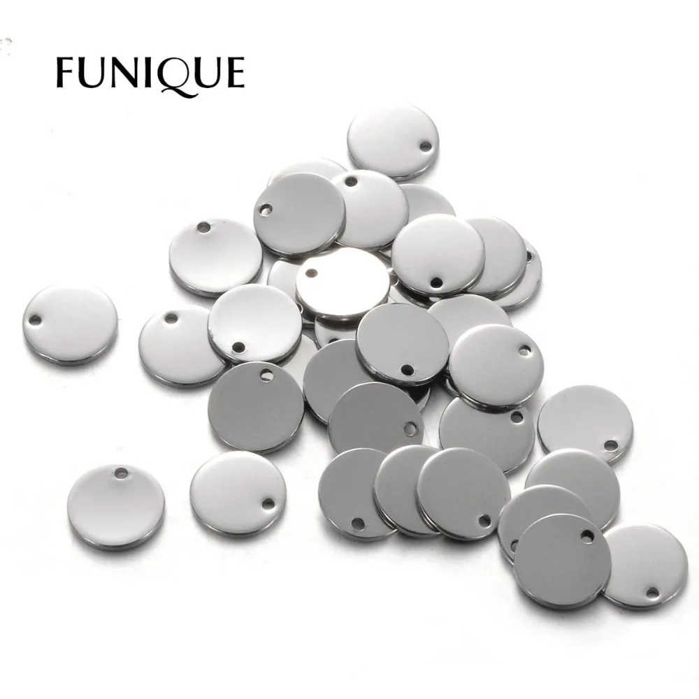 FUNIQUE 50 шт. из нержавеющей стали круглые подвески для собак тиснение Подвеска для ожерелья DIY 10 мм ювелирных изделий серебристого цвета