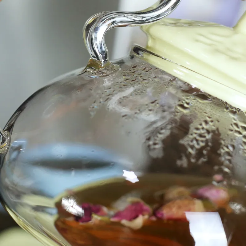 Набор термостойких стеклянных чайников конфетного цвета с керамической основой