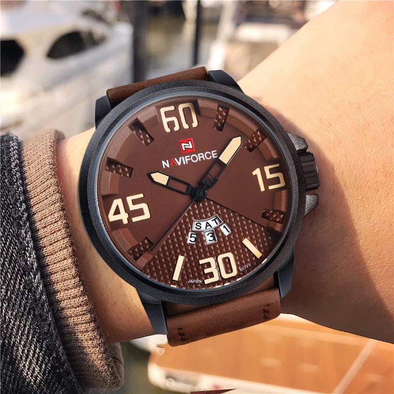Naviforce Для мужчин спортивные Наручные часы Элитный бренд Модные Повседневные часы Для мужчин кожаный ремешок Военная Униформа часы мужской Relogio Masculino