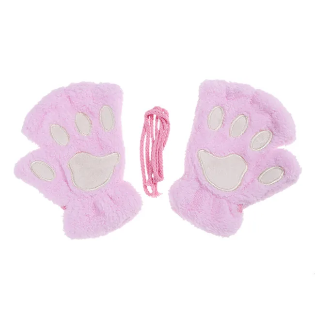 Pink Хит, Милая женская кошачья лапа с когтями, рукавица, плюшевая перчатка, костюм, милые зимние теплые перчатки на пол пальца, женские перчатки, варежки - Цвет: Pink