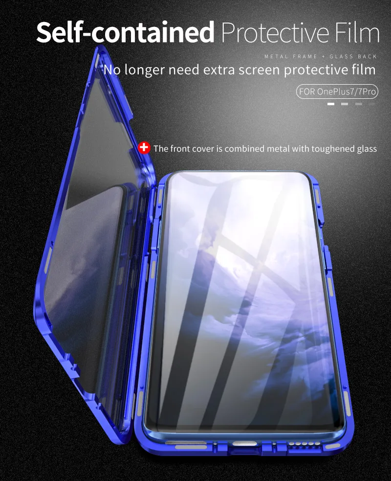 Для One Plus7pro Магнитный адсорбционный металлический чехол для Oneplus 7 7 Pro Роскошный 360 Полный чехол Передняя Задняя крышка из закаленного стекла двойная крышка