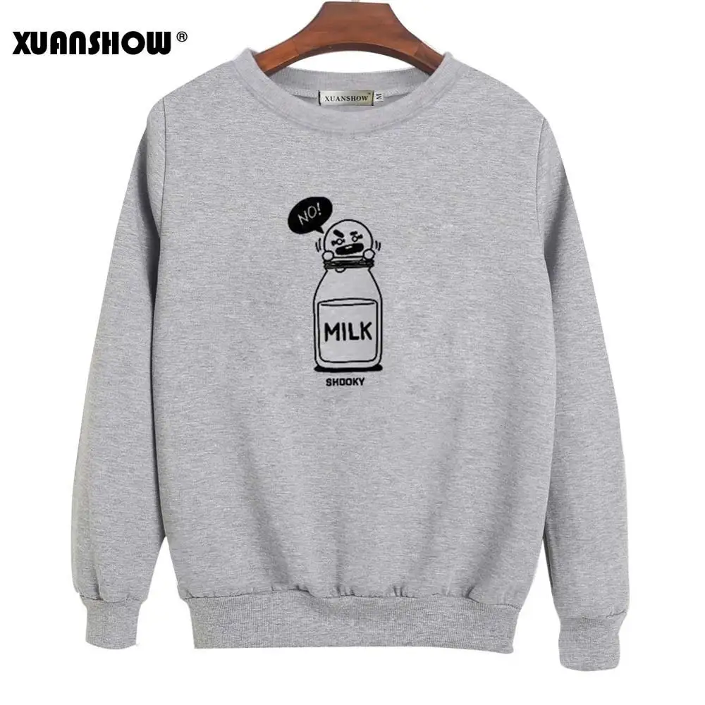 Gray XUANSHOW SHOOKY CHIMMY мультфильм молоко буквы модные толстовки уличная одежда для мужчин и женщин пуловер Одежда Sudaderas 5XL - Цвет: Gray