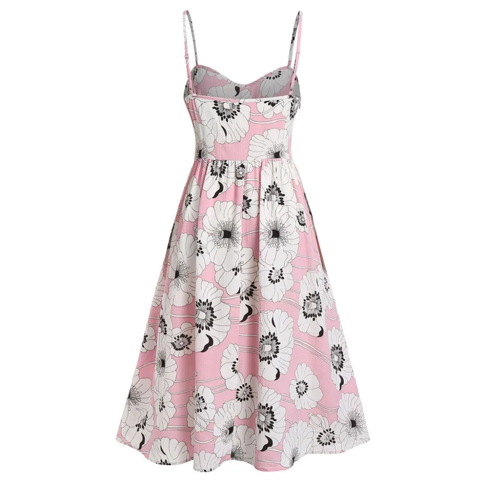 Женское сексуальное платье без рукавов на пуговицах с принтом подсолнуха и