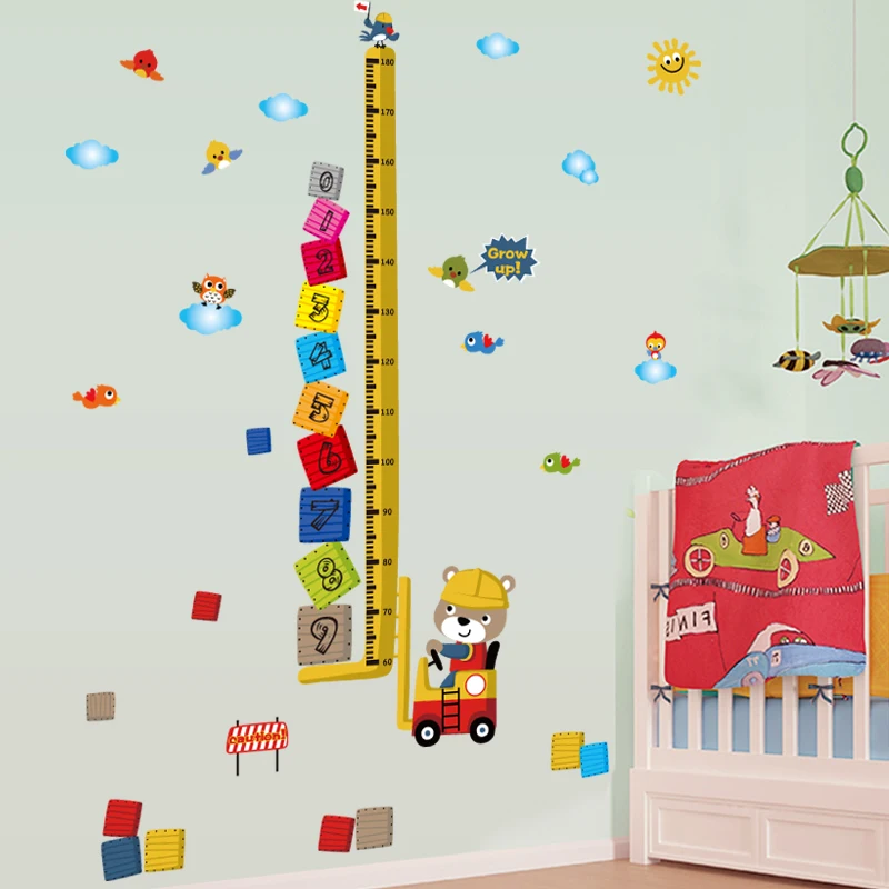 [Fundecoration] животные бульдозер дети высота наклейки для детской комнаты мальчиков