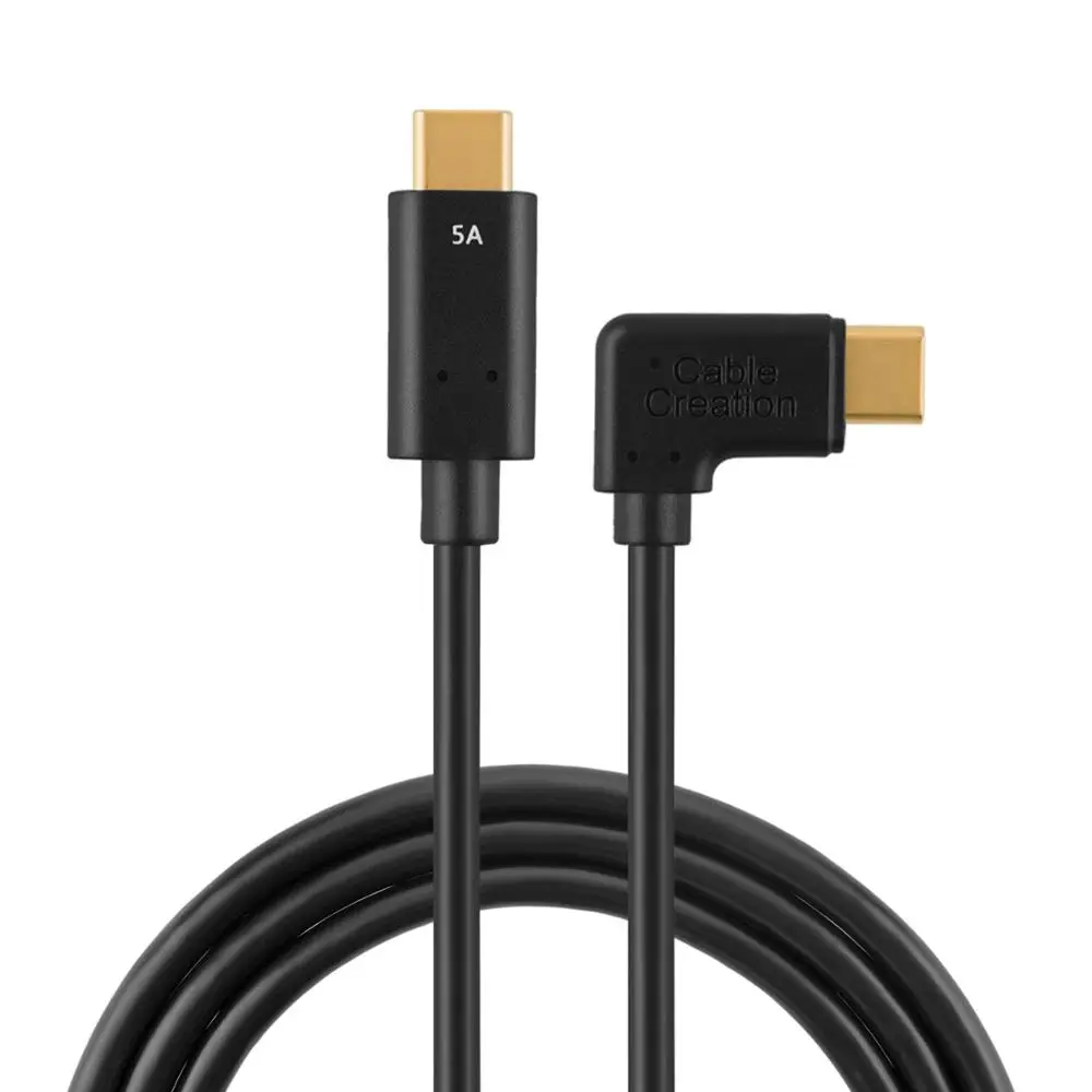 Кабель CableCreation USB Type C (5A) черный на левый угол кабель для быстрой зарядки Поддержка