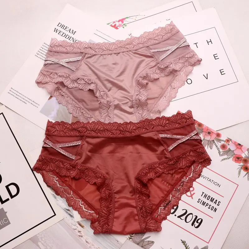 SP&CITY Luxurious Solid Seamless Panties Sexy Underwear For Woman Hot Stamping Cross Ice Silk Female Lace Side Briefs Lingerie