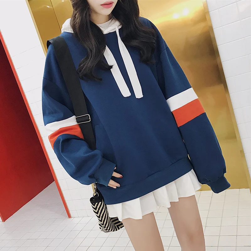 LAPPSTER Kpop Kawaii Harajuku Женская толстовка негабаритная Японская уличная одежда Толстовка Женская Весенняя толстовка с капюшоном одежда - Цвет: NavyBlue