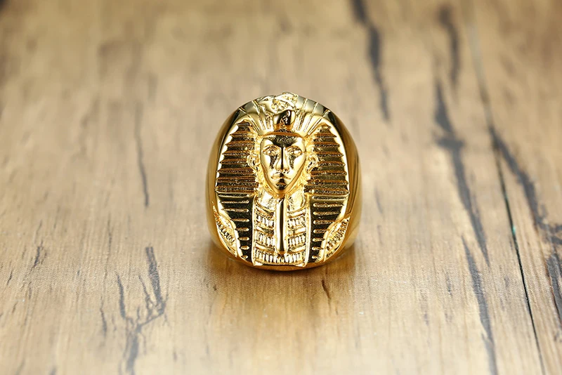 Хип-Хоп рок 316L нержавеющая сталь древний египетский фараон Tutankhamun мужские блестящие золотые кольца ювелирные изделия Прямая