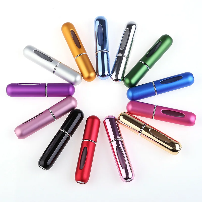 

5pcs High quality 18 color travel Portable 5 ml Travel Mini Aluminum Refillable Spray Bottle Empty